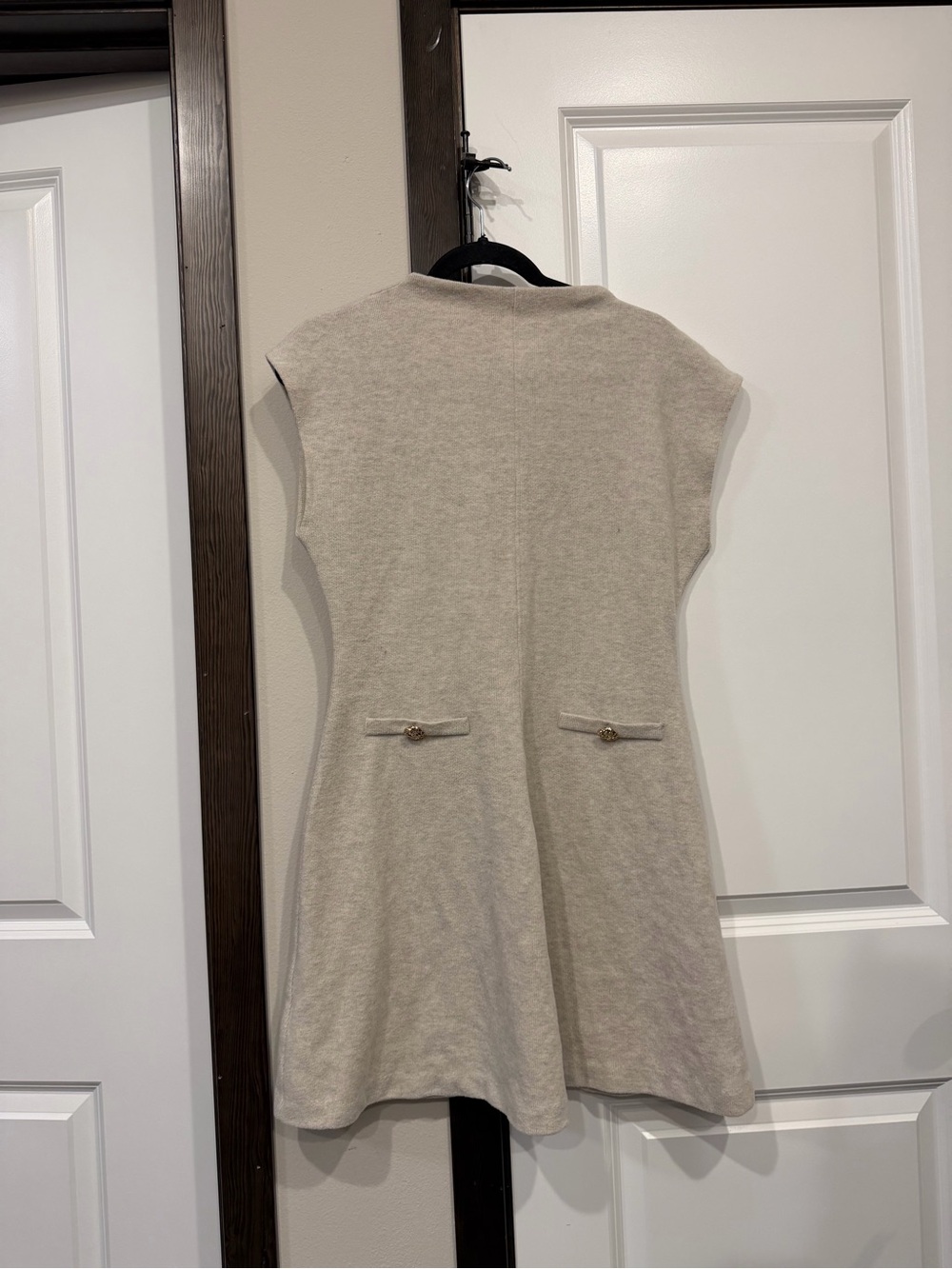 Zara Cream Sleeveless Knit A-Line Dress with Button Pocket Tabs